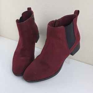 So Kohls Memory Foam Burgundy Zipper Stretch Slip On Ankle Boot 7‎ 1/2 Med